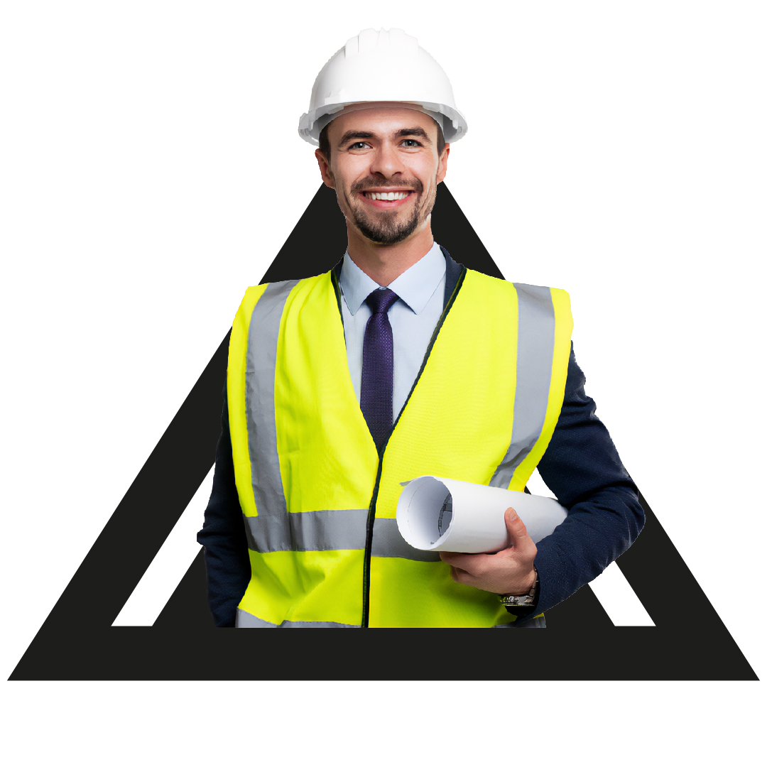 Confident construction engineer smiling with blueprint